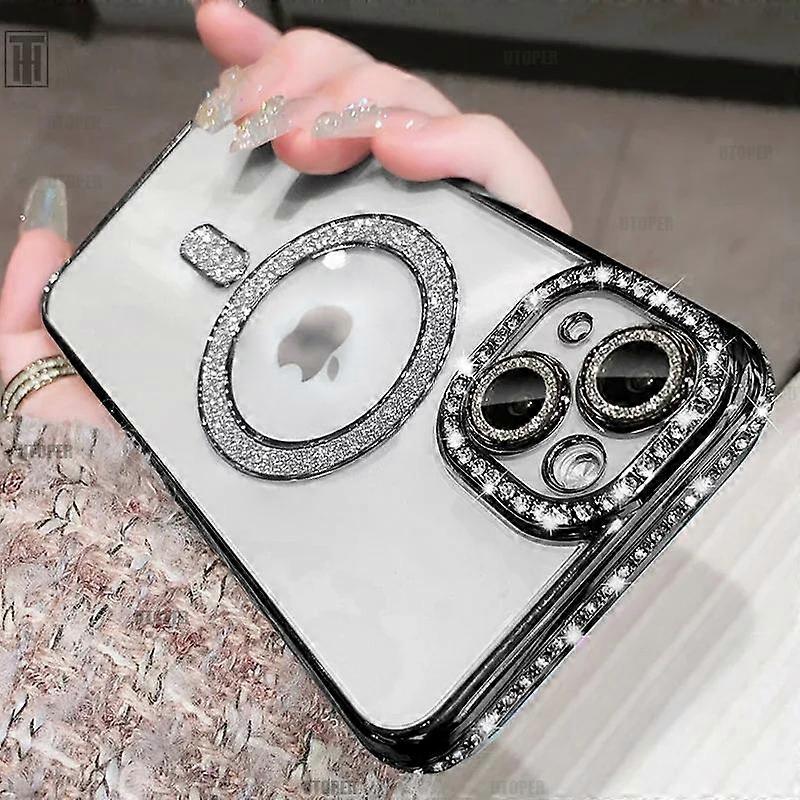 Luxuriöse Schutzhülle Aus Transparentem Kristall Und Diamanten Für Iphone 15, 11, 12, 13, 14 Pro Max Plus, Glänzend Und Glitzernd, Kompatibel Mit Magsafe Wireless Magnetic Charging, Schwarz [nx]