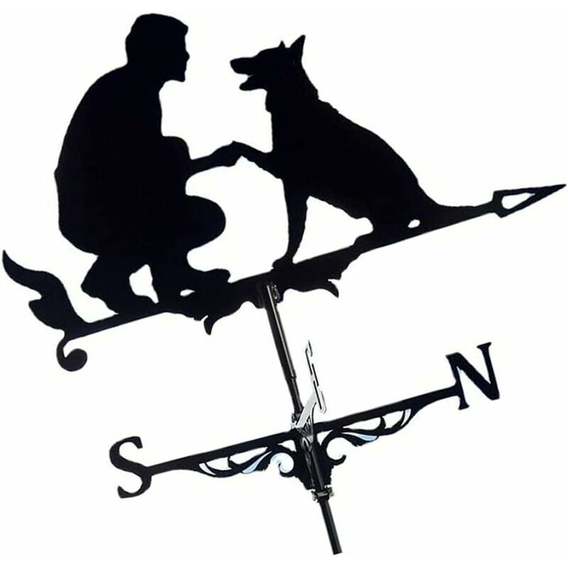 Dekorative Wetterfahne Aus Metall, Die Einen Mann Und Einen Hund Darstellt, Ideal Für Den Garten, Zur Anzeige Der Windrichtung Und Als Außendekoration (dach, Garten).