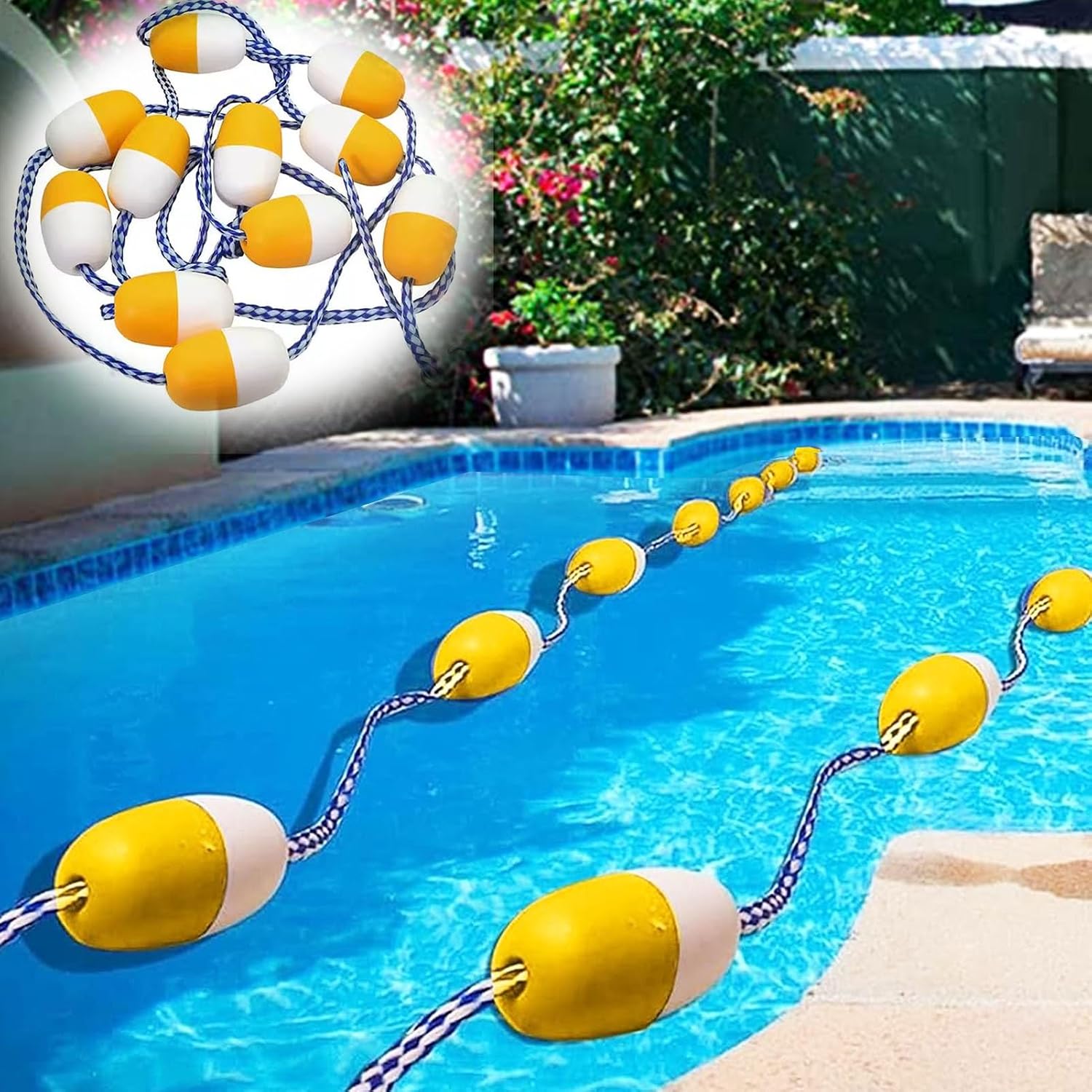 Schwimmbare Trennleine Für Pools, Schwimmendes Sicherheitsseil Mit Haken, Poolleiter, Schwimmende Trennleine Aus Pvc Von 3 Bis 165 Fuß (4,57 M), Sicherheitsbarriere