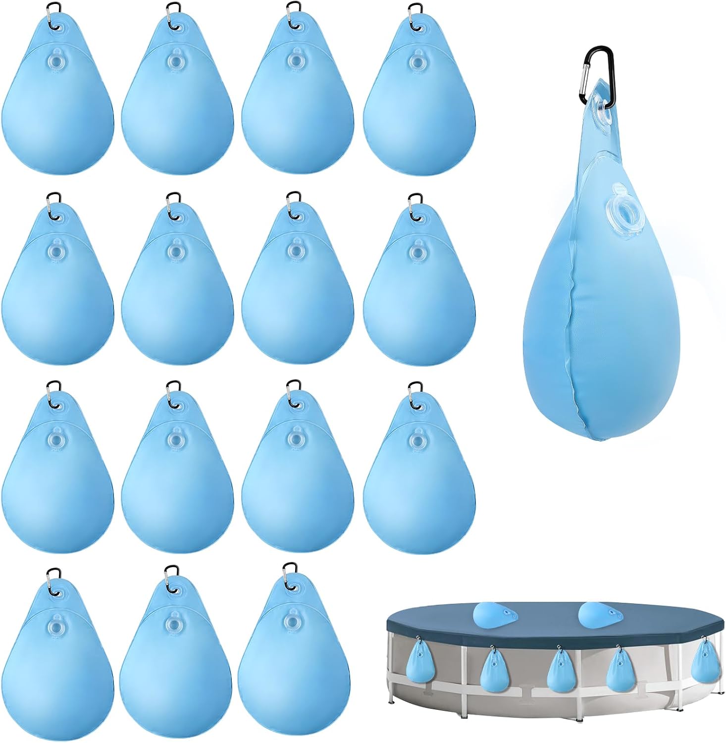 Set Mit 16 Poolabdeckungsgewichten Mit Haken - Wasserdichte Gewichtssäcke Aus Dickem Pvc - Frostbeständige Gewichte, Kompatibel Mit Winterabdeckungen, Geeignet Für Aufstellpools