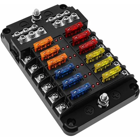 6/12-fach 12v Sicherungskasten, Flachsicherungshalter Mit 16 Sicherungen, 6 Led-anzeigen, Schutzabdeckung Für Auto, Boot, Schiffslastwagen [nx]