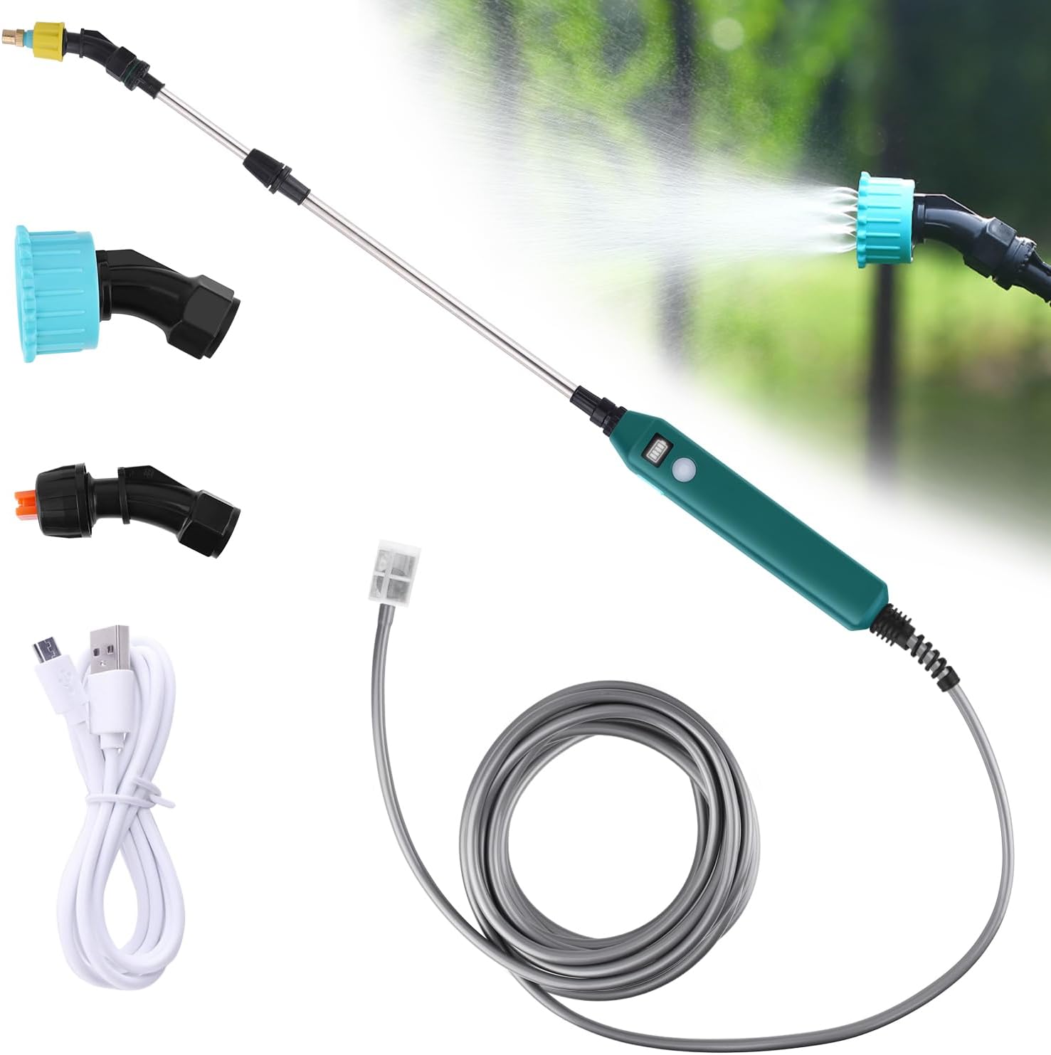 Elektrische Pflanzenspritze, Geeignet Für Den Garten – Mit 3 Verstellbaren Düsen Und Einem 5 M Langen Schlauch – Mit Akkuanzeige