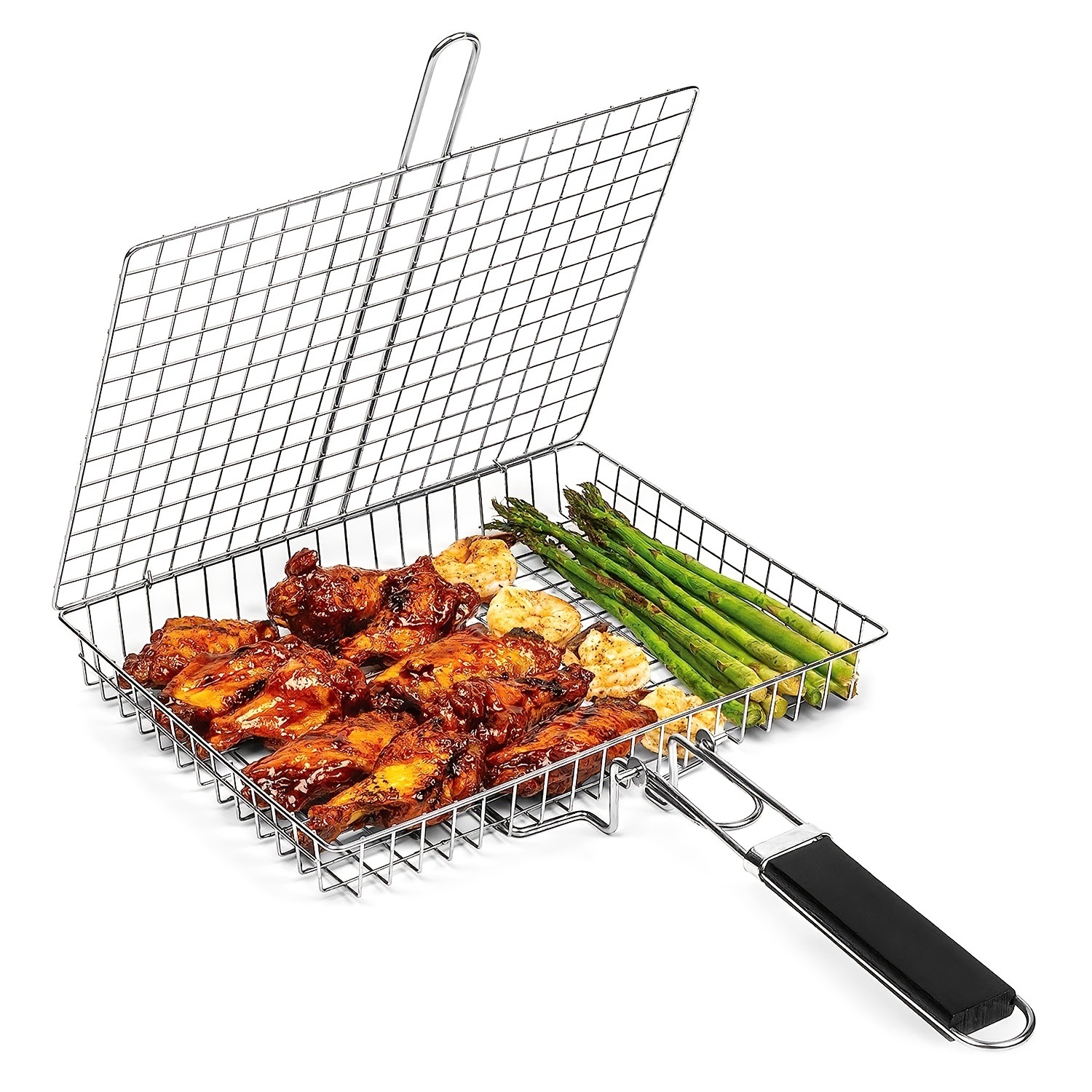 Grillkorb Aus Edelstahl 304 Faltbar, Tragbar Und Robust Mit Abnehmbarem Griff Geeignet Für Fisch, Gemüse, Garnelen Und Steaks