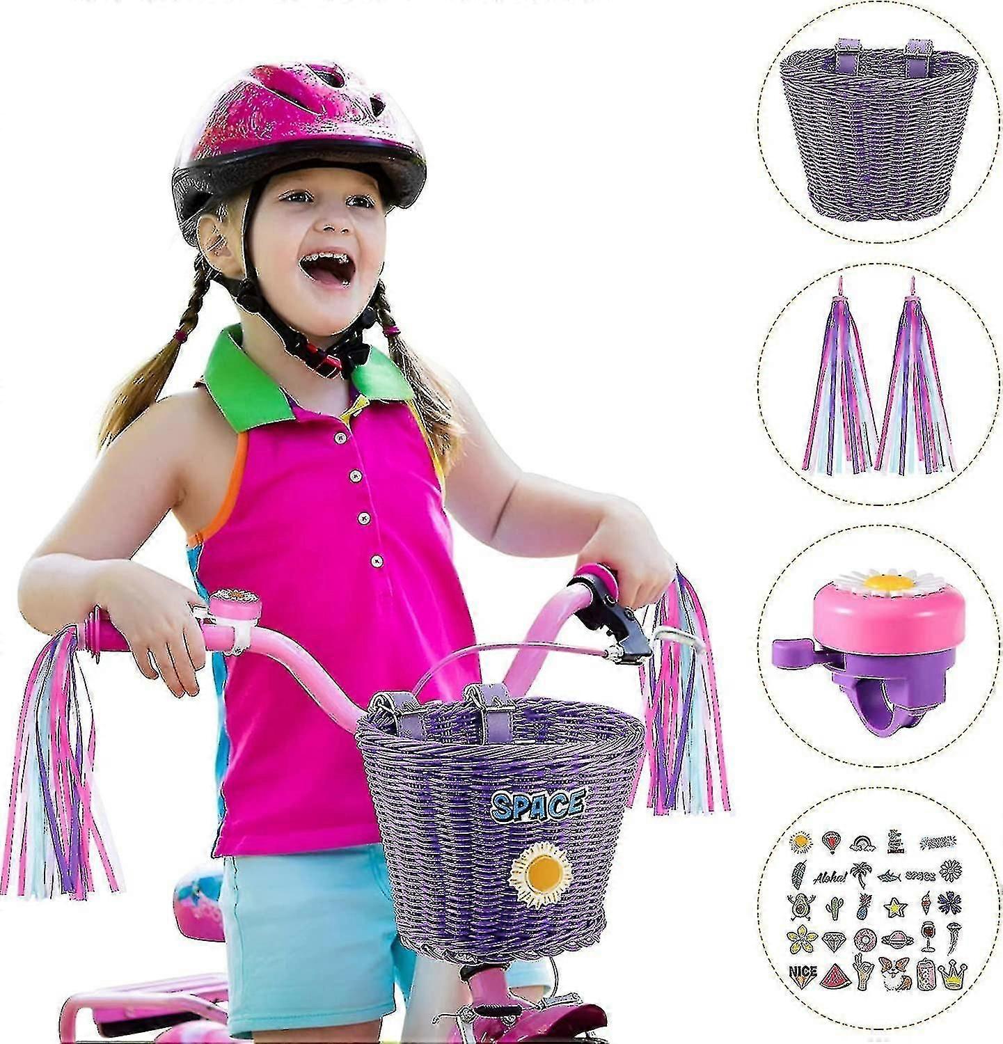 Fahrradkorb Für Kinder Mit Bändern, Einhorn-lenker Mit Rattankorb. Passend Für Kinderfahrräder.