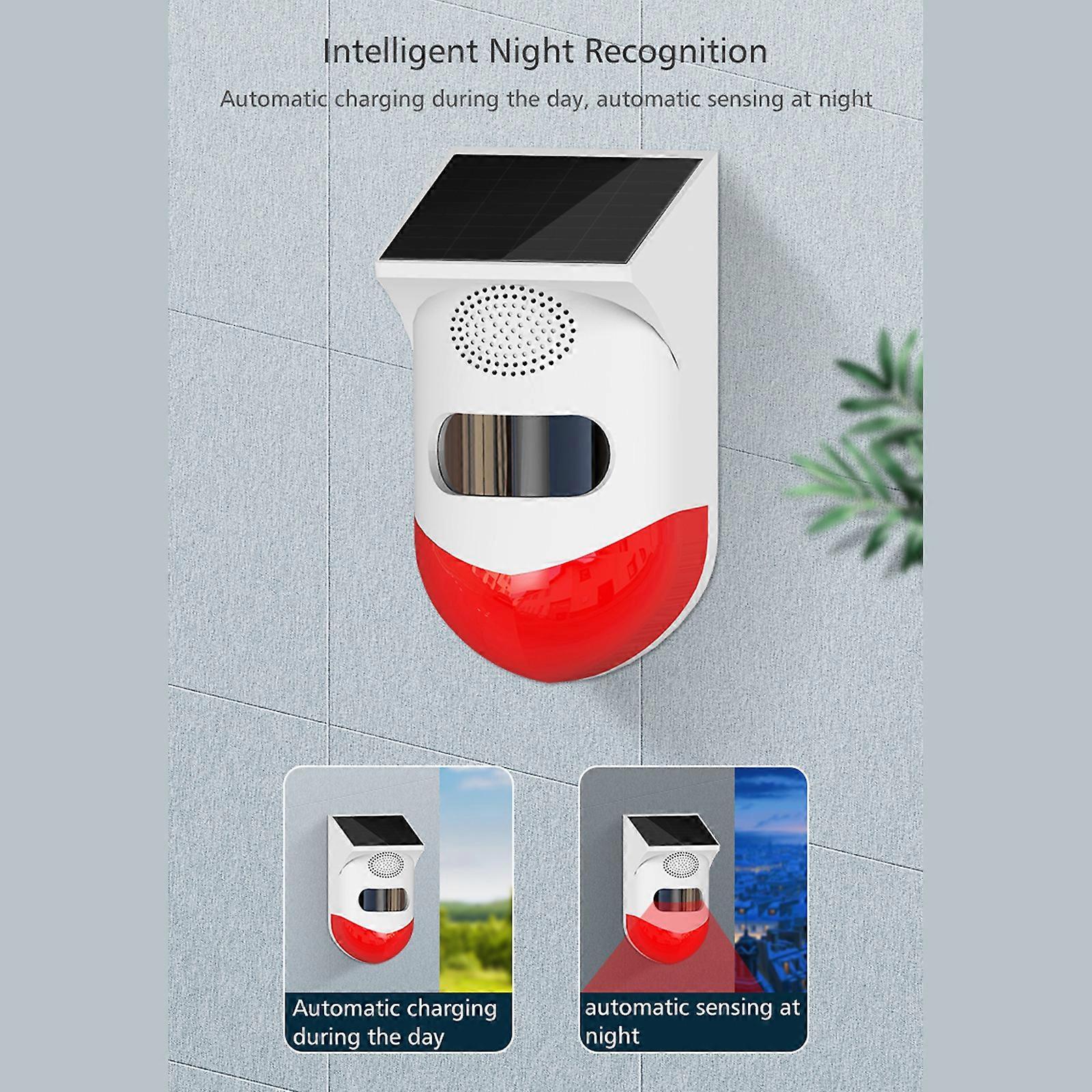 Tuya Wifi Solarbetriebener Drahtloser Infrarot-bewegungsmelder Mit Blitzsirene Und 120db-alarm, Wasserdichter Pir-sensor [nx]