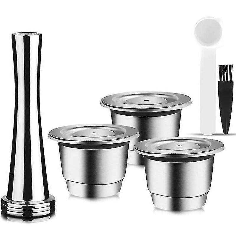 Wiederverwendbare Edelstahlkapseln, 3 Nespresso-kompatible Nachfüllpackungen + 1 Sicherheitsverschluss + 1 Löffel + 1