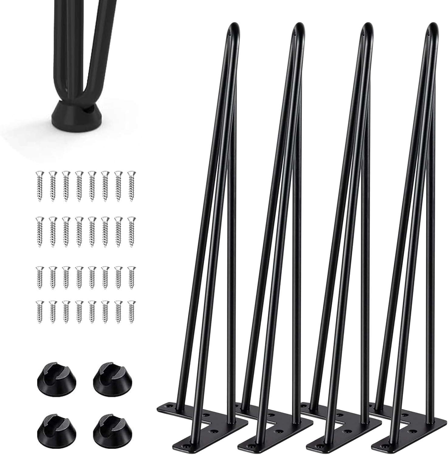Set Mit 4 Haarnadelbeinen Für Couchtische, 3-streben-beine, Metallmöbelbeine Mit Schutzgleitern, 40 Cm Hoch. Passend Für Couchtische. Schwarze Haarnadelbeine.