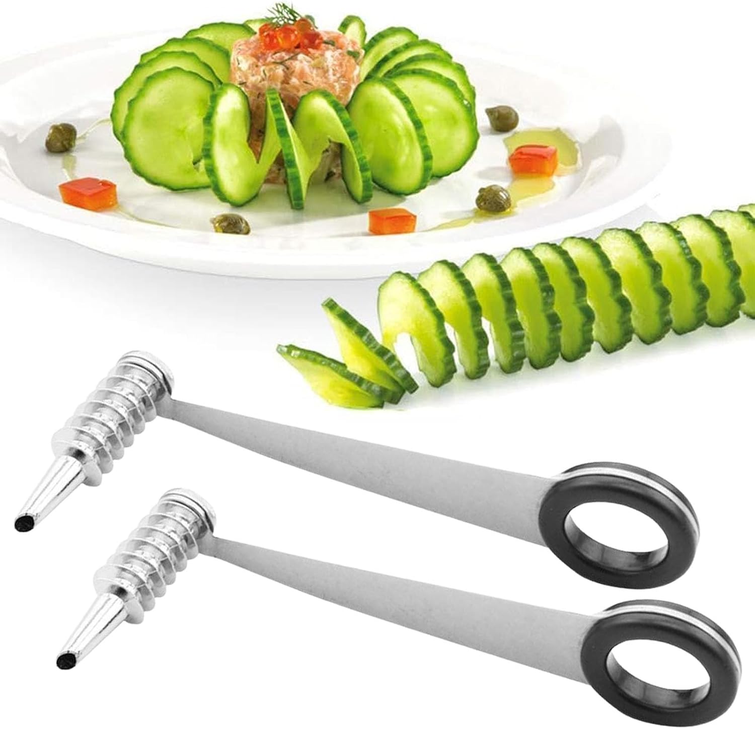 Zweiteiliger Spiral-kartoffelschneider, Manueller Spiral-kartoffelschneider, Spiralschäler Aus Edelstahl. Geeignet Für Gemüse, Gurken, Äpfel Und Karotten.