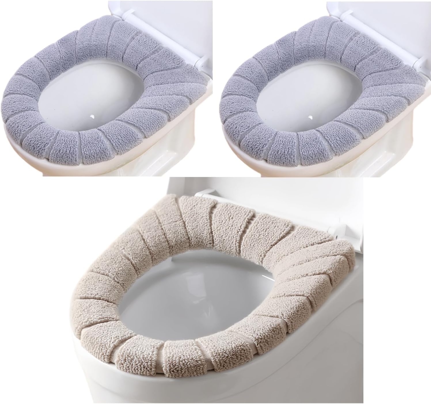 Set Mit 3 Toilettensitzbezügen, Toilettensitzkissen, Warmem Und Weichem Badezimmerbezug, Waschbaren Kissen