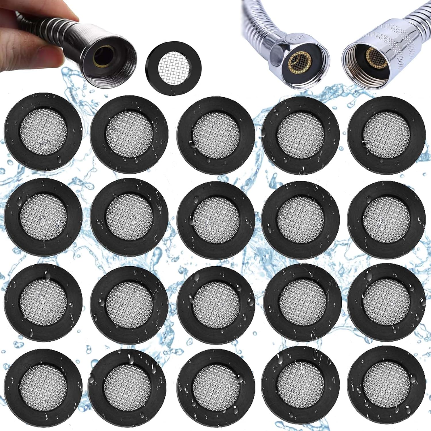 20 Edelstahl-dichtungen, Gummischeiben, Edelstahl-filterdichtungen, Gummischeiben, O-ringe, Filter, Siebe, Badezimmer, Dusche, Dichtungsringe