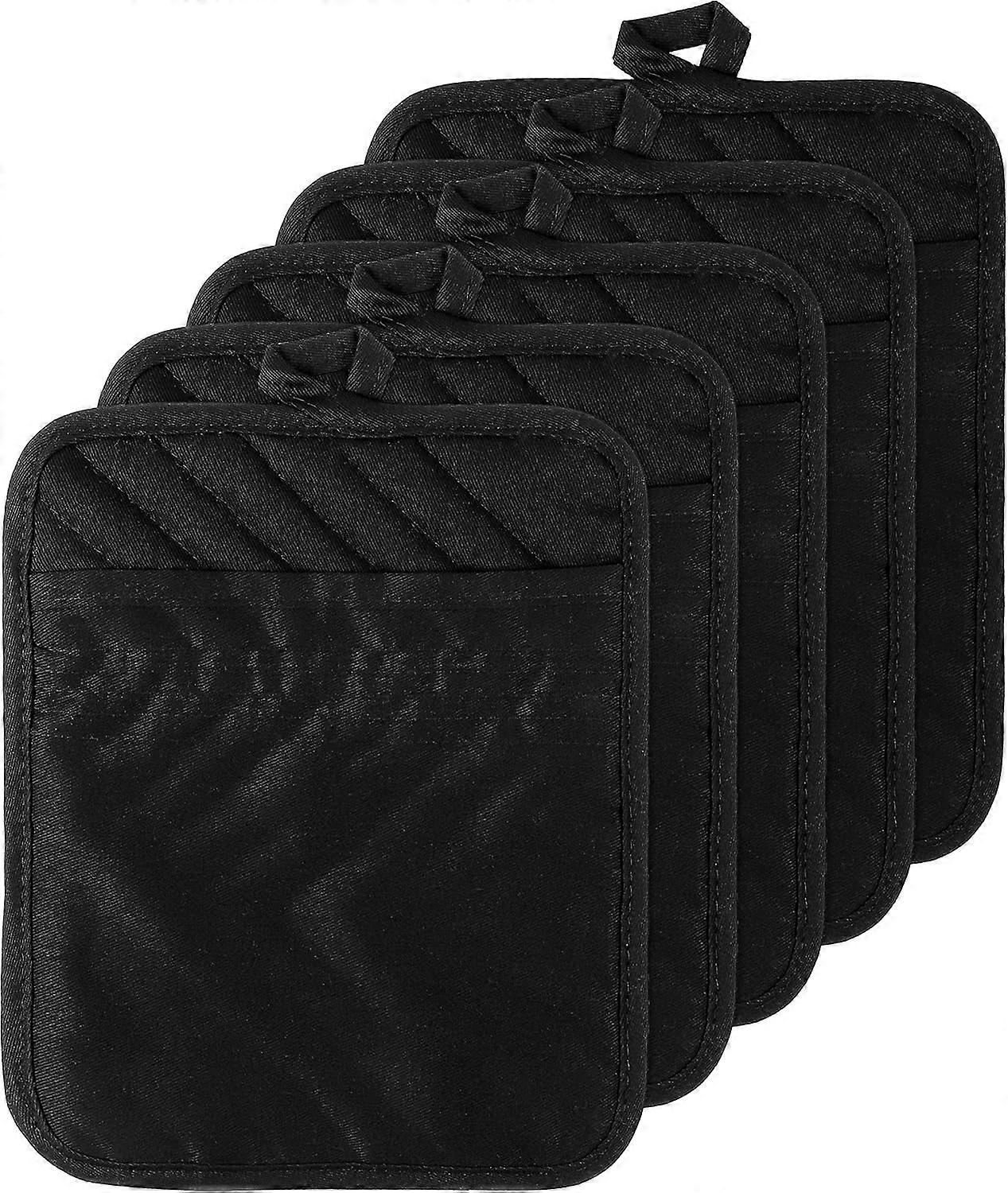 Maschinenwaschbare Ofenhandschuhe, Geeignet Für Die Küche, Große Ofenhandschuhe Mit Taschen, 5er-set, Aus Baumwollfrottee, Hitzebeständig, Schwarz