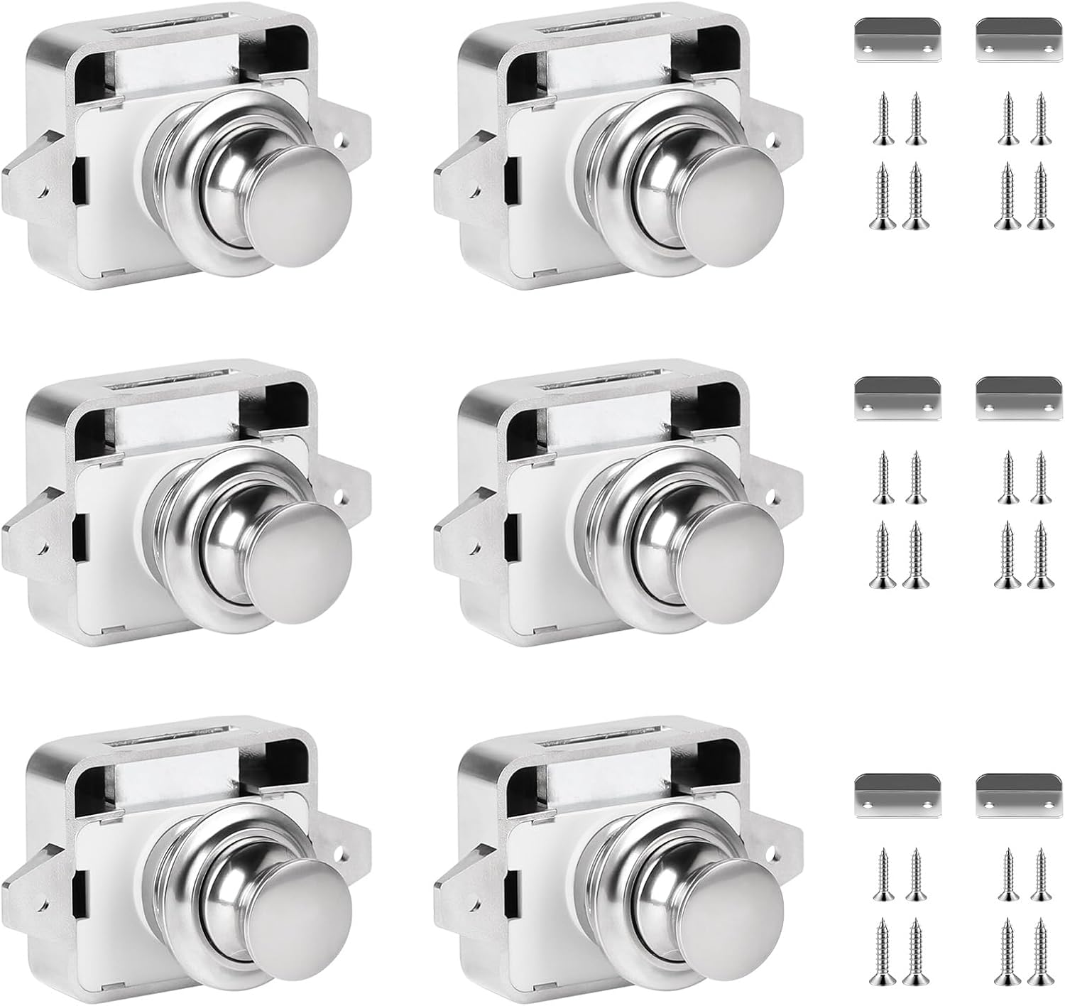 Set Mit 6 Druckknopfschlössern, Kompatibel Mit Wohnmobilen, Möbeltüren, Schubladen, Schränken Und Regalen (nickel).