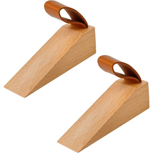 Türstopper Aus Holz, 2er-set, Geeignet Für Alle Bodenarten, Rutschfest, Aus Buchenholz, Glatte Oberfläche, Mit Lederclip