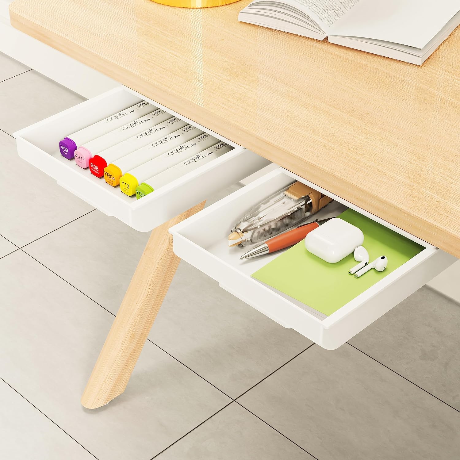 Selbstklebende Schubladen, Kompatibel Mit Stauraum Unter Dem Schreibtisch, Weißer, Verdeckter Schreibtisch-organizer Mit Den Maßen 22 × 15,5 × 3 Cm -