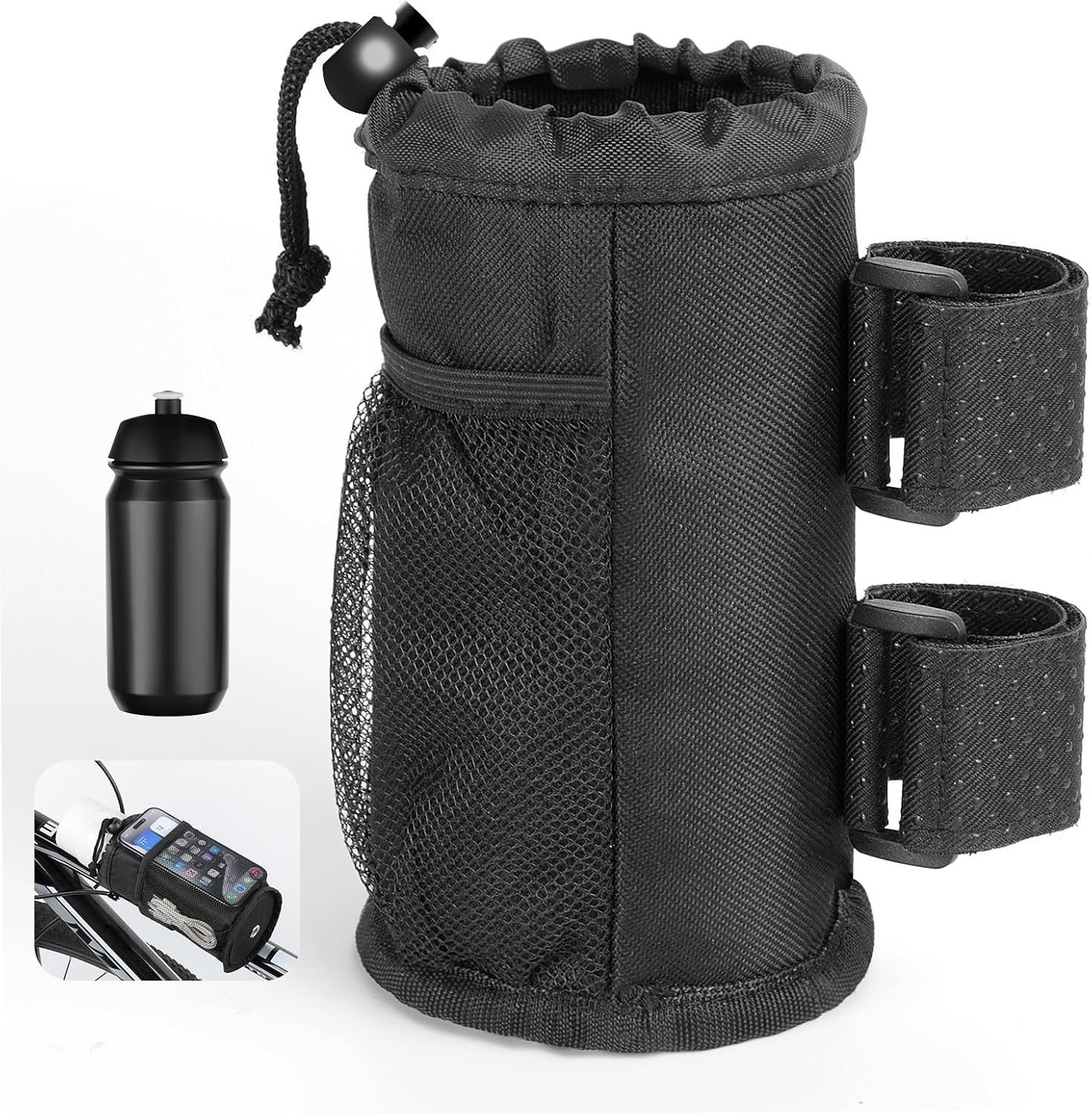 Fahrradflaschenhalter, Schraubenloser Fahrradflaschenhalter Aus Oxford-gewebe, Flaschenhalter Mit Netztasche Und Kordelzug [nx]