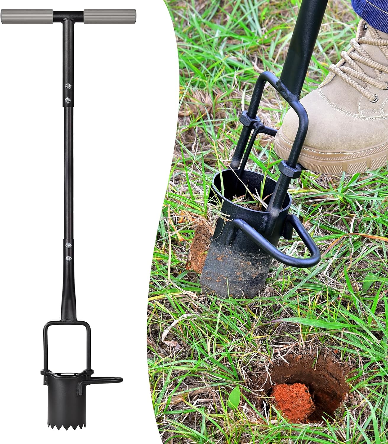Langstieliger Rasenmäher Mit Gezahnter Sohle, Gartengerät, Blumenzwiebelpflanzer, Auch Als Rasenmäher Verwendbar. Geeignet Zum Ausheben Von Pflanzlöchern Und Zum Pflanzen Von Tulpen, Schwertlilien Und