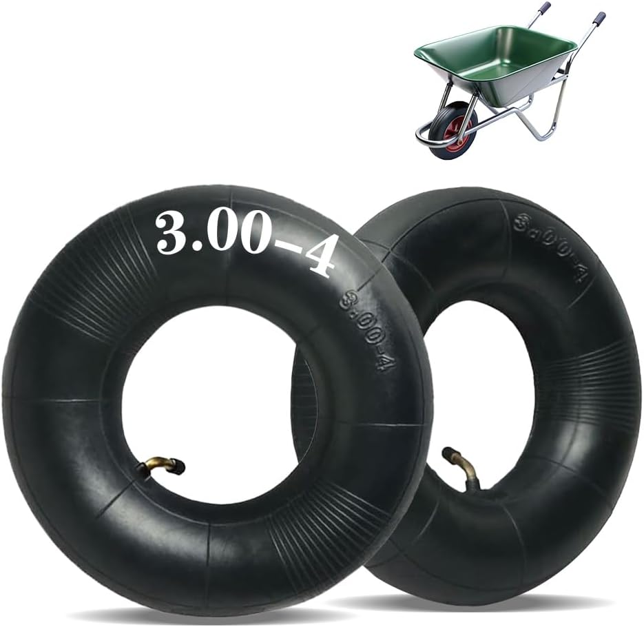 (2 Stück) Anhängerschläuche, Schwarze Gummischläuche 3.00-4, Kompatibel Mit Schubkarren, Rasenmähern Und Handwagen, Mit Abgewinkeltem Ventil.