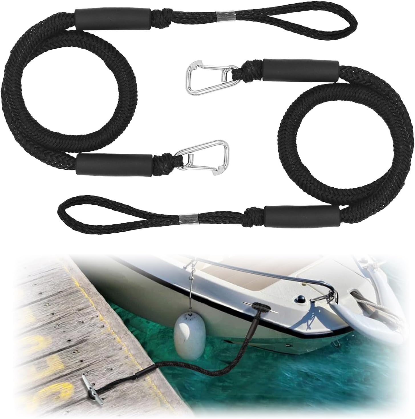 Set Aus Zwei 1,2 M Langen Bungee-seilen, Geeignet Für Pontonboote, Mit Edelstahlkarabiner Und -schnalle, Verstellbarer Elastischer Ankerleine Und Robuster Konstruktion. Kompatibel Mit Verlängerungskab