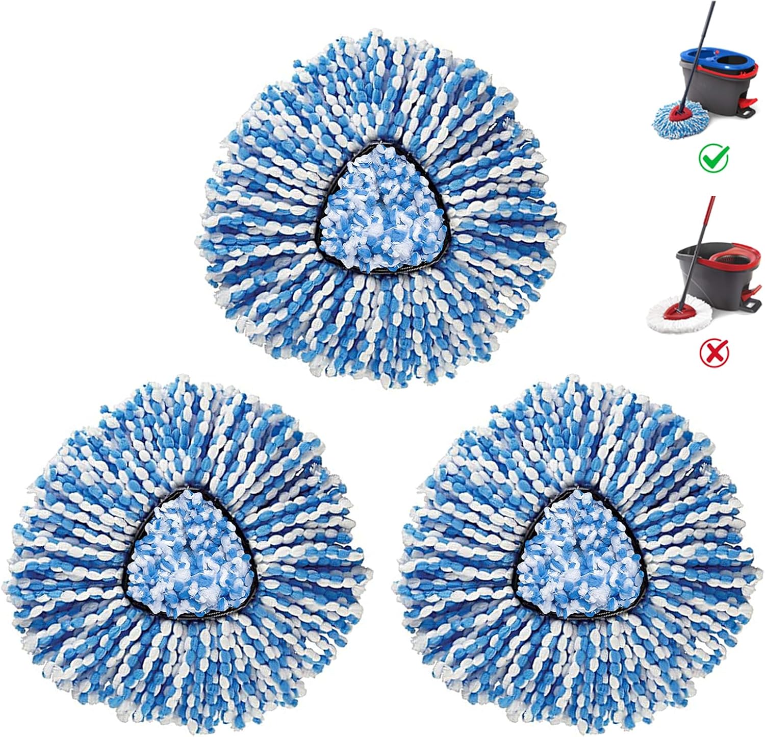 Set Mit 3 Wischmoppköpfen, Nur Kompatibel Mit Nachfüllpackungen Für Rotationsmoppköpfe. Geeignet Für 2-tank-systeme. Einfache Reinigung. Mikrofaser-ersatzbezug.
