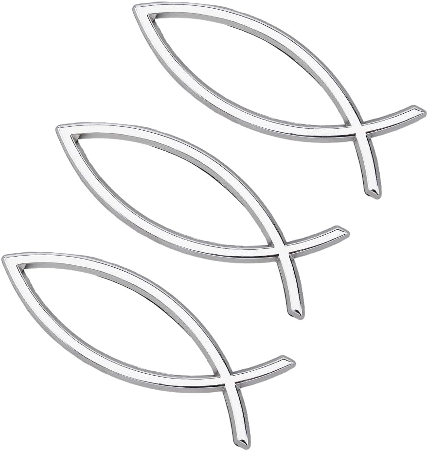 Autoaufkleber „silberner Fisch“, Jesusfisch-aufkleber 140x46x6mm, 3d-kunststoff-autoemblem Für Auto, Motorrad, Lkw, Wände, Fenster [nx]