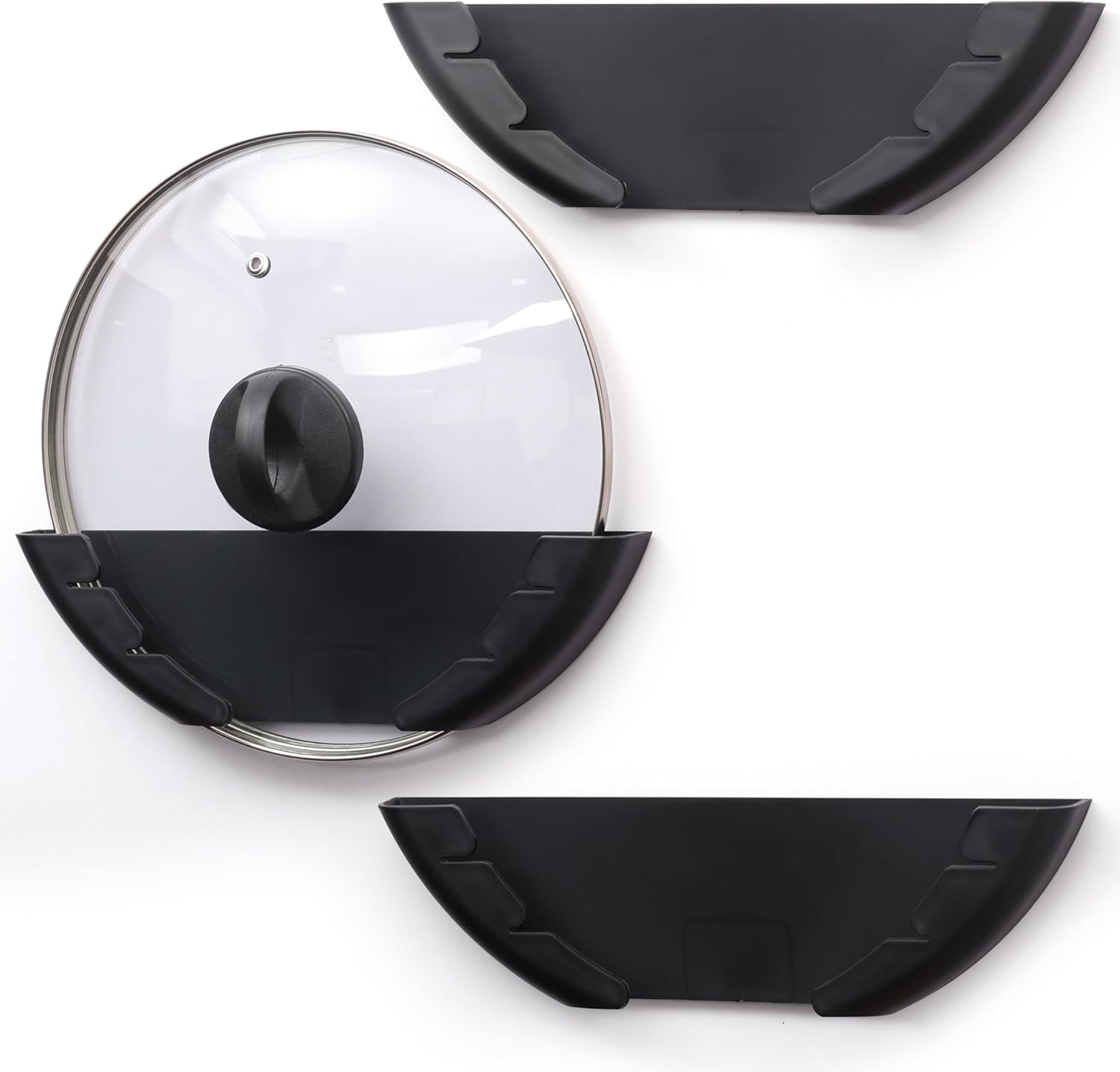 Set Mit 3 Deckelhaltern Aus Kunststoff – Geeignet Für Deckel Von 15 Bis 32 Cm Durchmesser – Selbstklebende Deckel – Ideal Für Den Einsatz Zu Hause, In Der Küche, An Wänden Oder Schranktüren