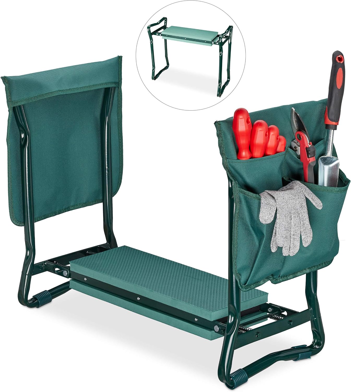 Knieschoner, Weiches Kissen, 2 Taschen, Faltbar, Kniestütze, Gartenarbeit, Bis 150 Kg, H X B 50 X 60 X 27,5 Cm, Grün
