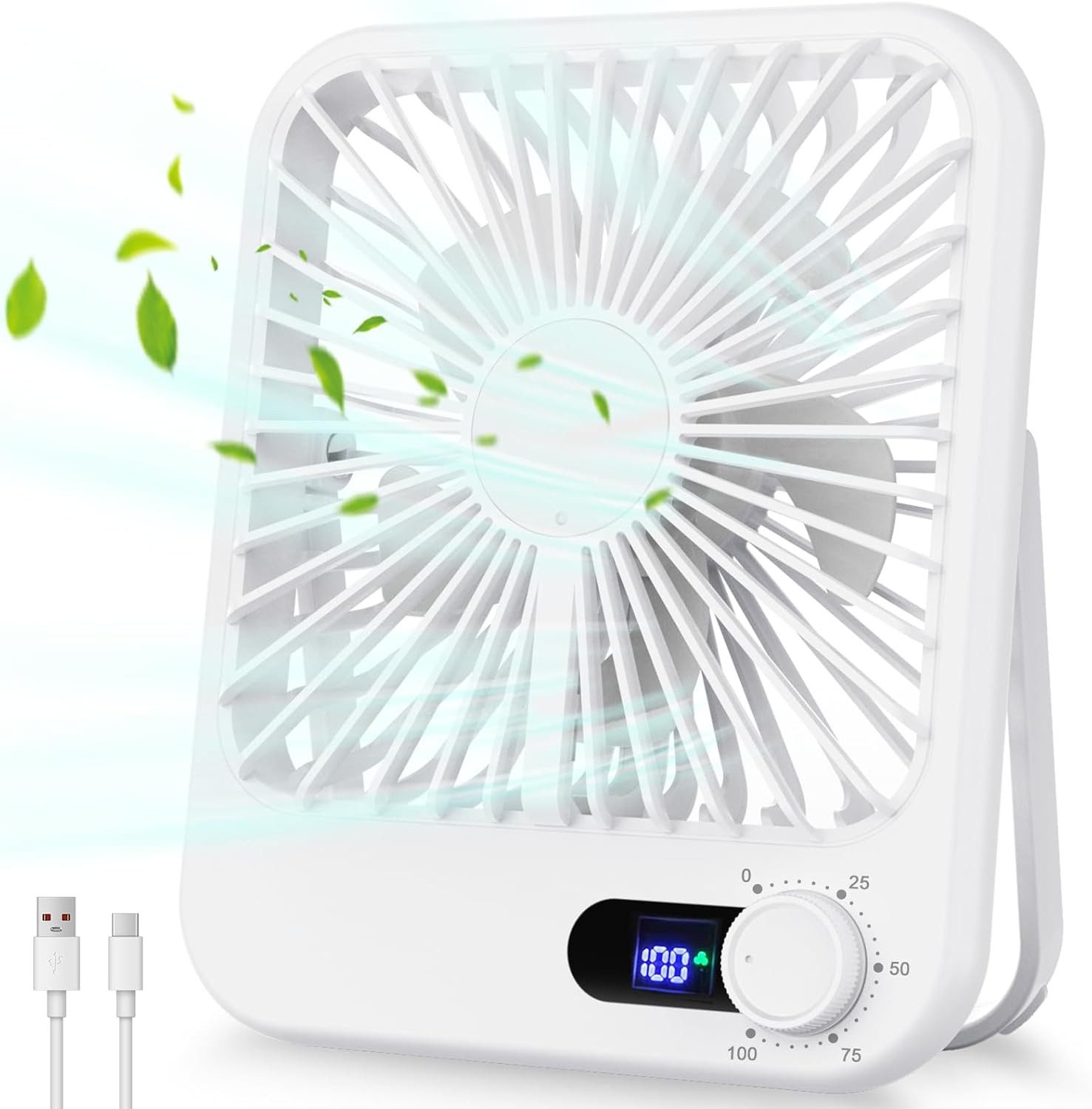 Mini-usb-ventilator Mit 100 Geschwindigkeitsstufen – Leiser Betrieb, 180° Verstellbar, Wiederaufladbarer Akku Und Led-anzeige, Ideal Für Büro Und Zuhause [nx]