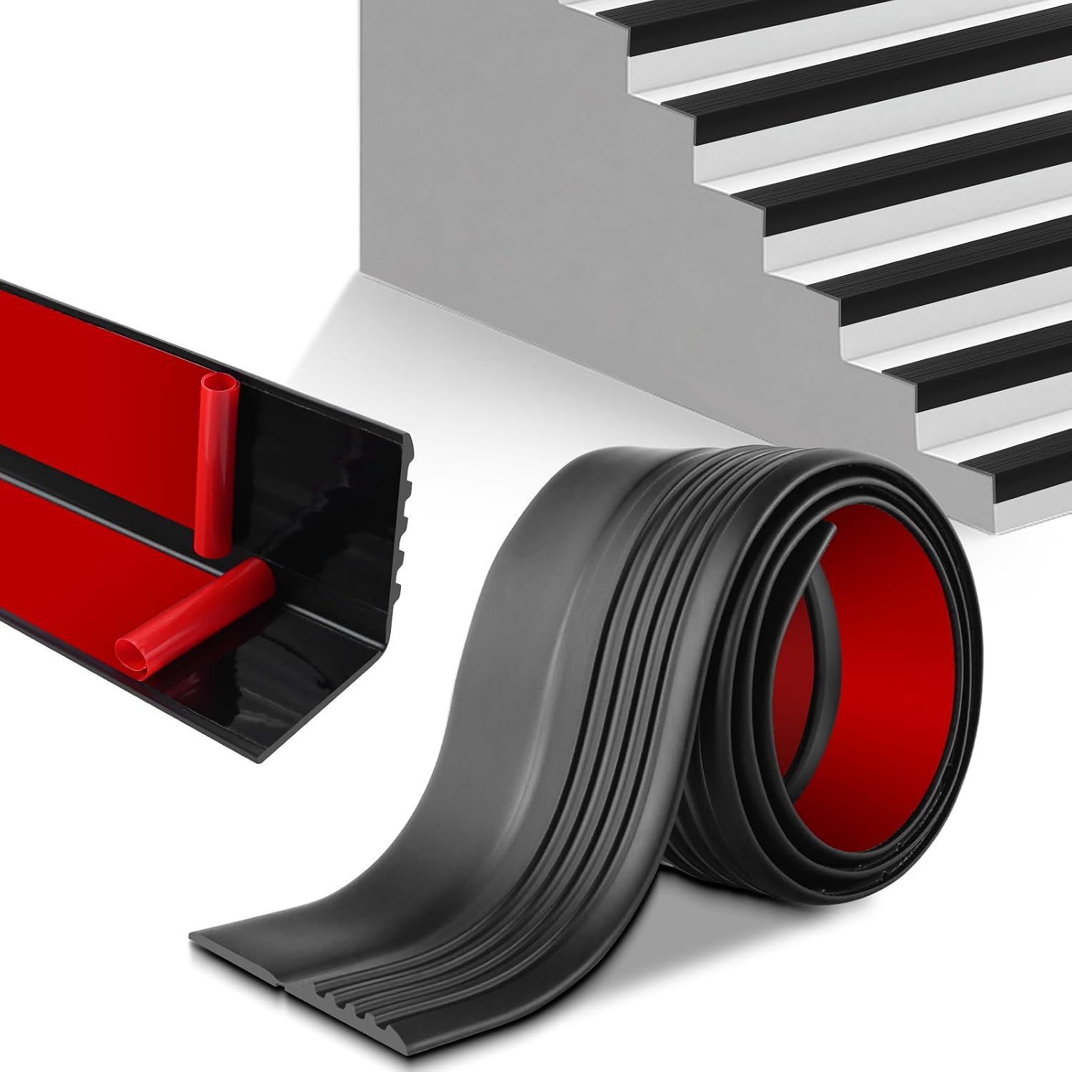 Schwarze, Rutschfeste Treppenkantenleiste, 3m-vinylkleber, Weiche, Rutschfeste Pvc-schutzmatte. Geeignet Für Den Innen- Und Außenbereich, Wasserdicht Und Langlebig.