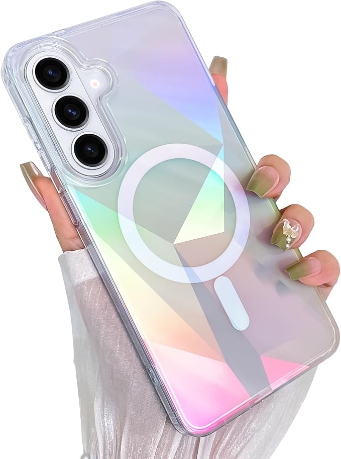 Niedliche Glitzerhülle Für Samsung Galaxy S26, Magsafe-kompatibel, Transparent Und Funkelnd, Geometrisches Muster, Mit Magnet.