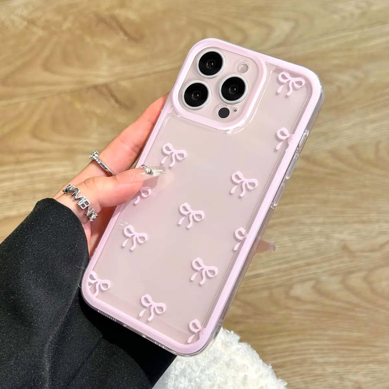 Iphone 16 Promax Hülle, Transparent Mit Niedlichem Schleifendesign, Erhöhter Kameraschutz Für Mädchen - Pink[nx]