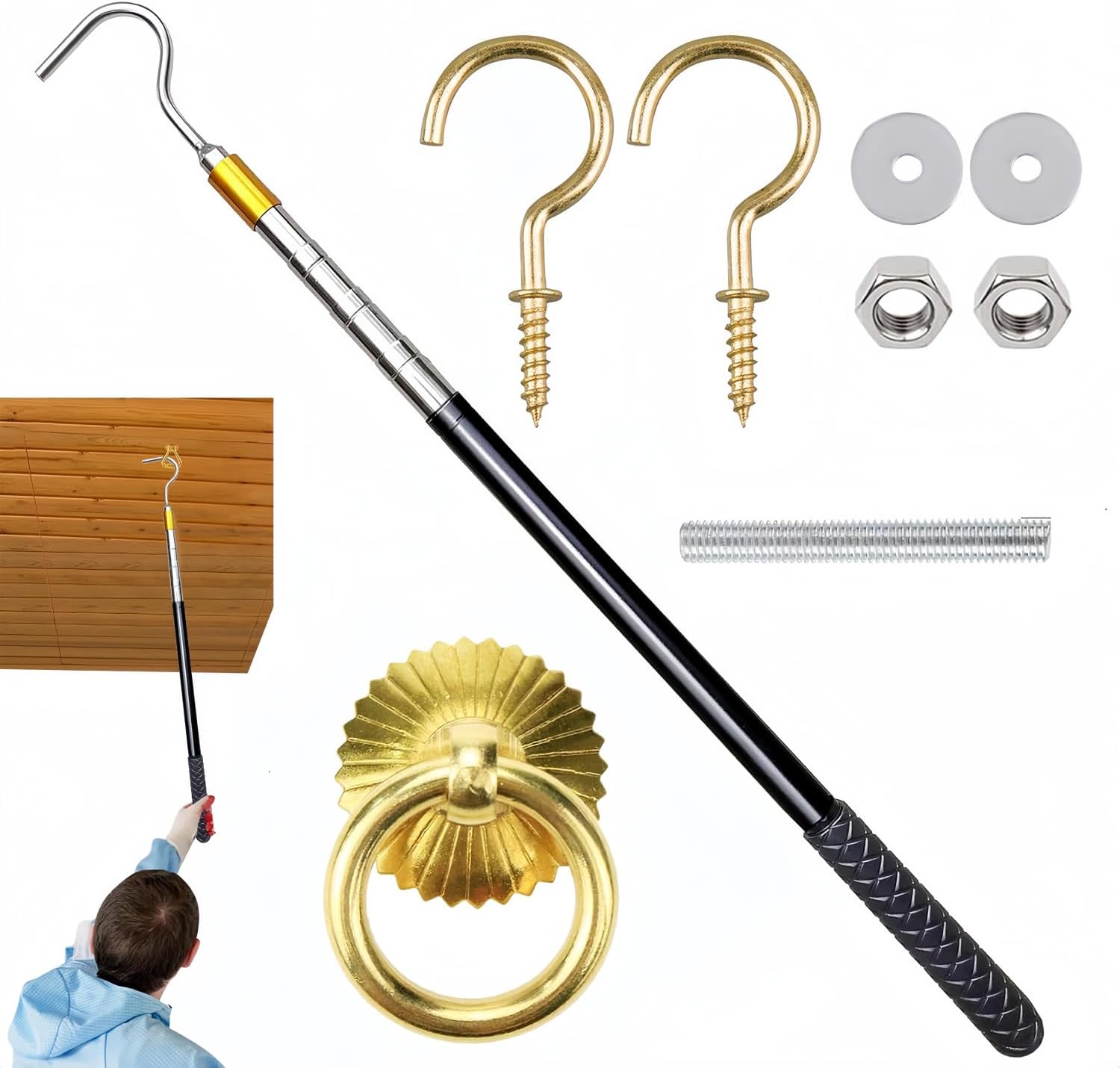 Dachbodentreppensystem, Leitersprosse Mit Haken, 56 Bis 164 Cm. Kompatibel Mit Kupferverlängerungen Und -haken. Kompatibel Mit Verschiedenen Werkzeugen, Griffen Und Anderem Haushaltszubehör.