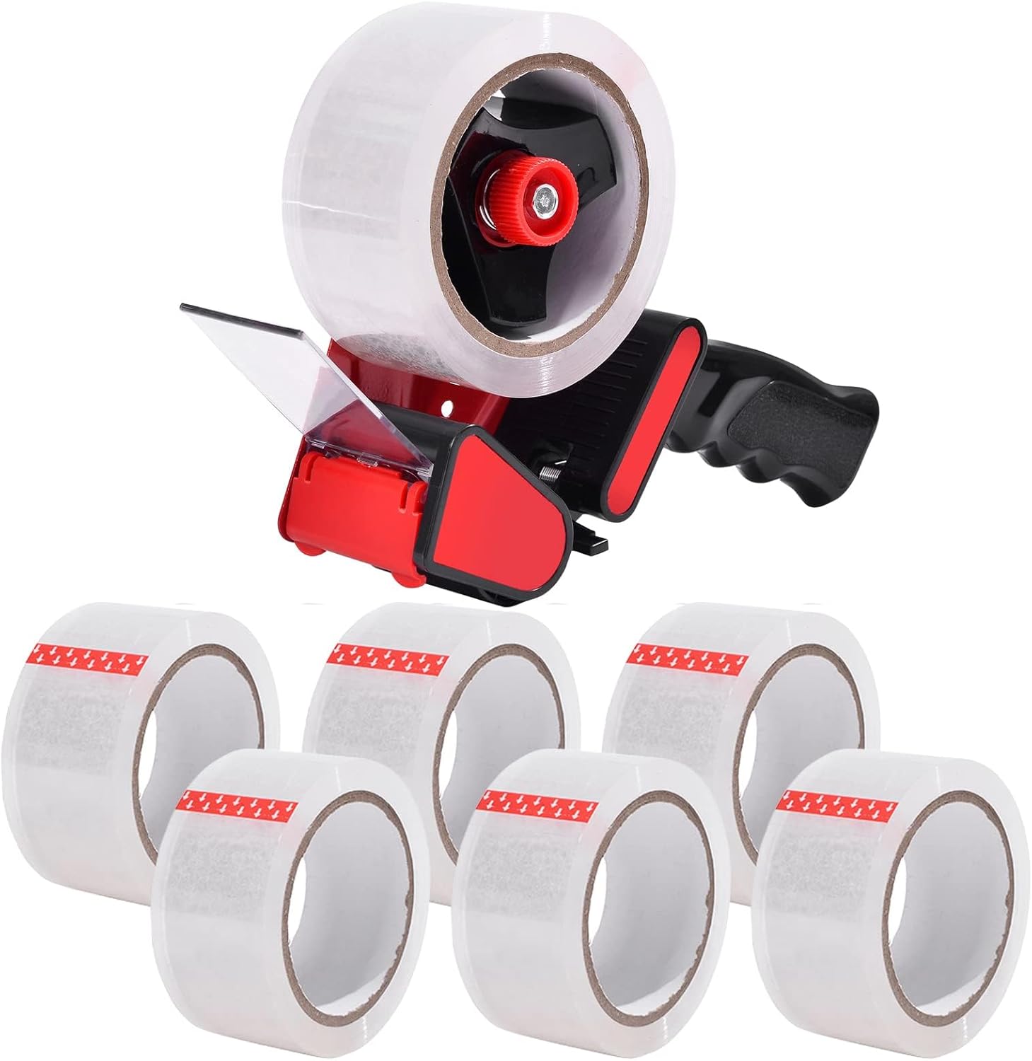 Metallabroller Mit 6 Rollen Transparentem Klebeband (48 Mm X 66 M) – Ergonomischer Abroller. Geeignet Für Kartons, Umzüge Und Verpackung.