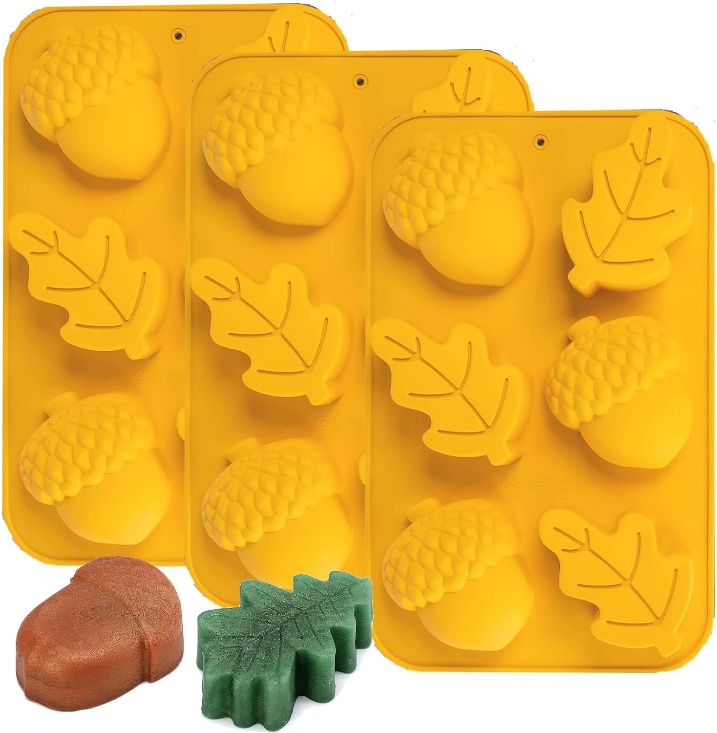 Seifenformen In Eichelblattform, Silikonformen, 3er-set, Herbstliche Backformen, Geeignet Für Muffins, Mini-kekse, Gelee, Große Pralinen Und Thanksgiving-kuchen