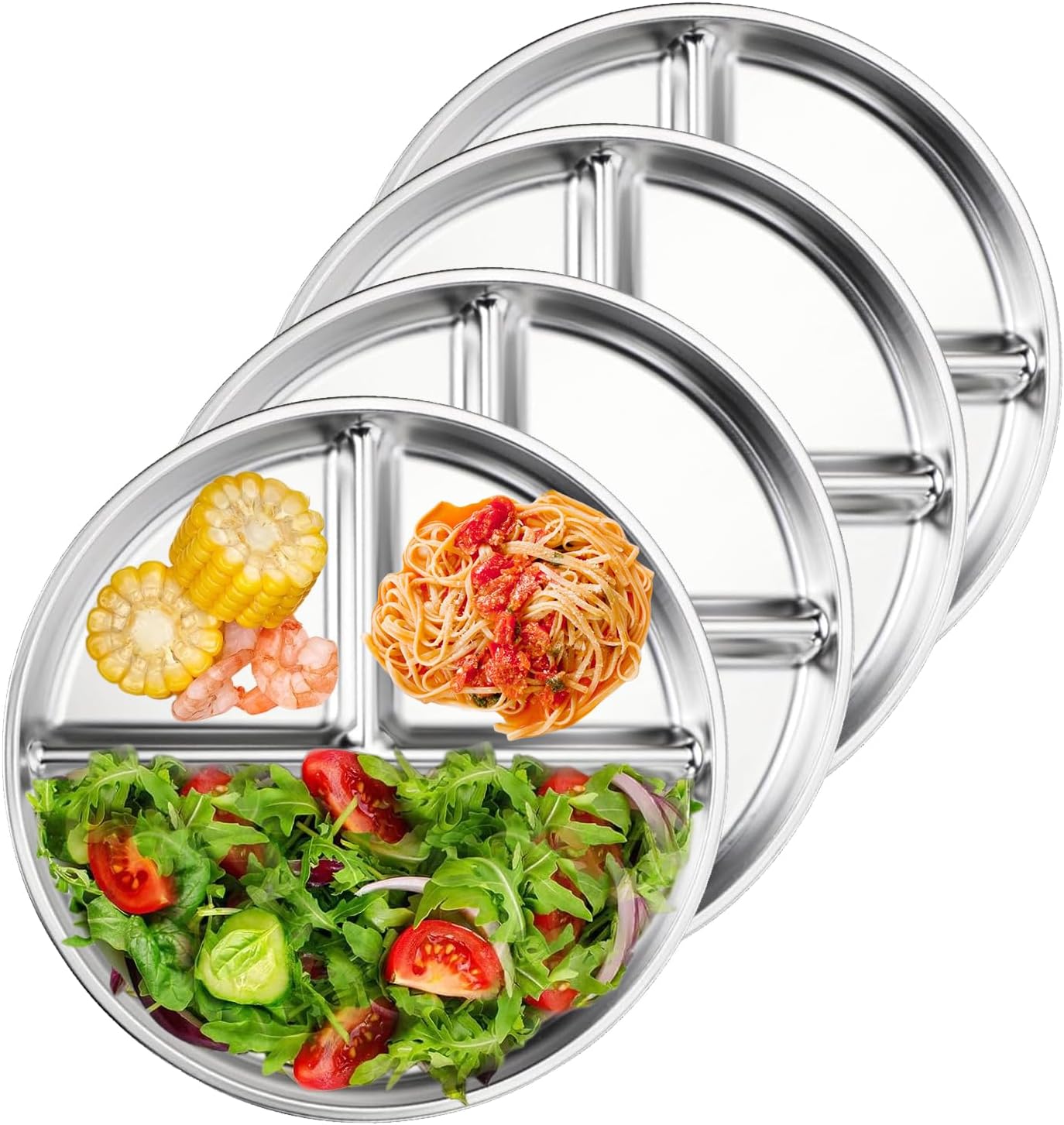 Edelstahlteller, 4er-set Unterteilte Edelstahlteller, 23 Cm, Rutschfest, Geeignet Für Erwachsene, Camping, Abendessen