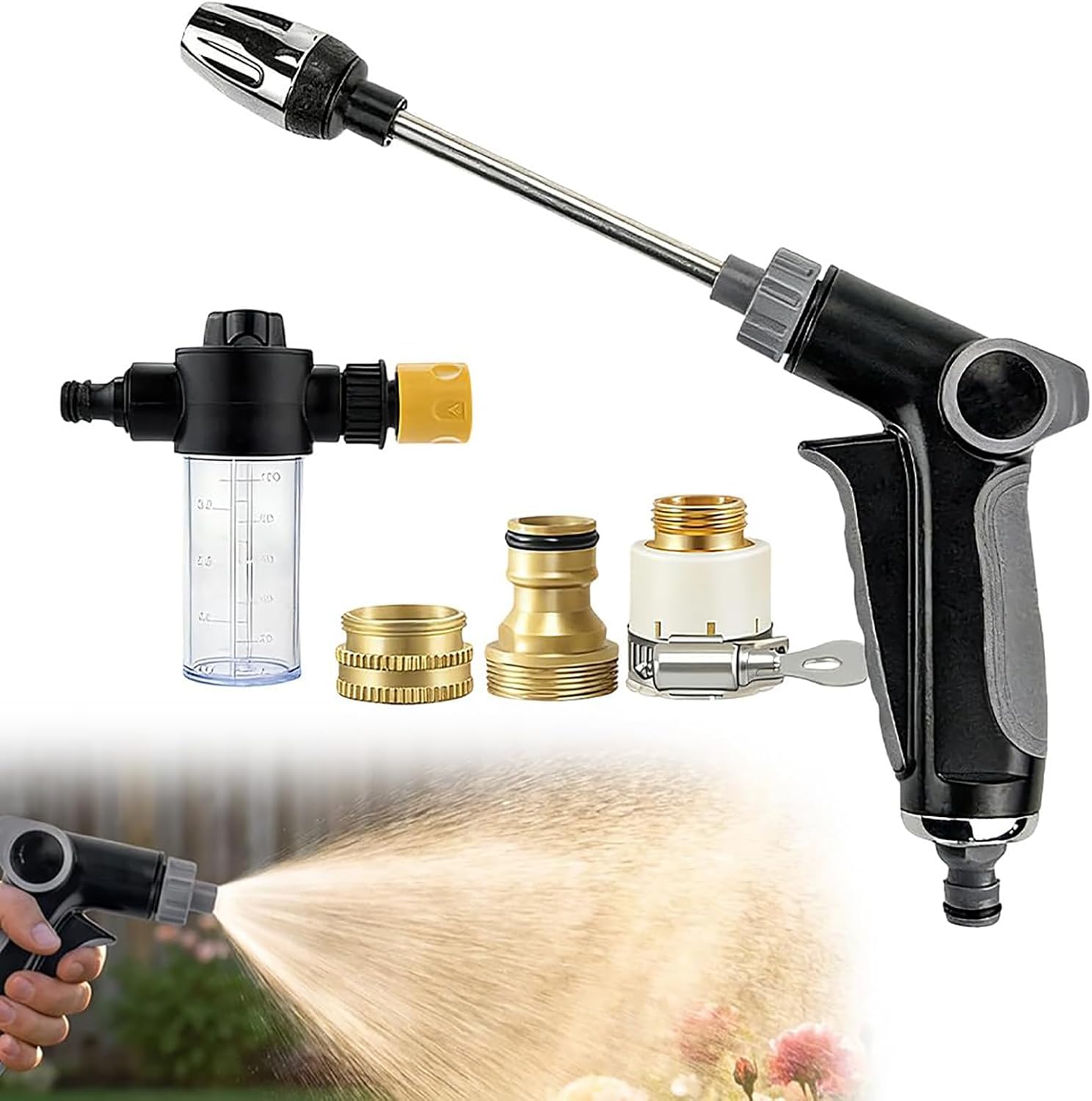 Power Jet Hochdruck-spritzpistole, Einstellbarer Wasserdurchfluss Mit Turbowasher Düse Für Gartenschlauch, Hochdruckdüse Für Gartenschlauch (1 Stück) [nx]