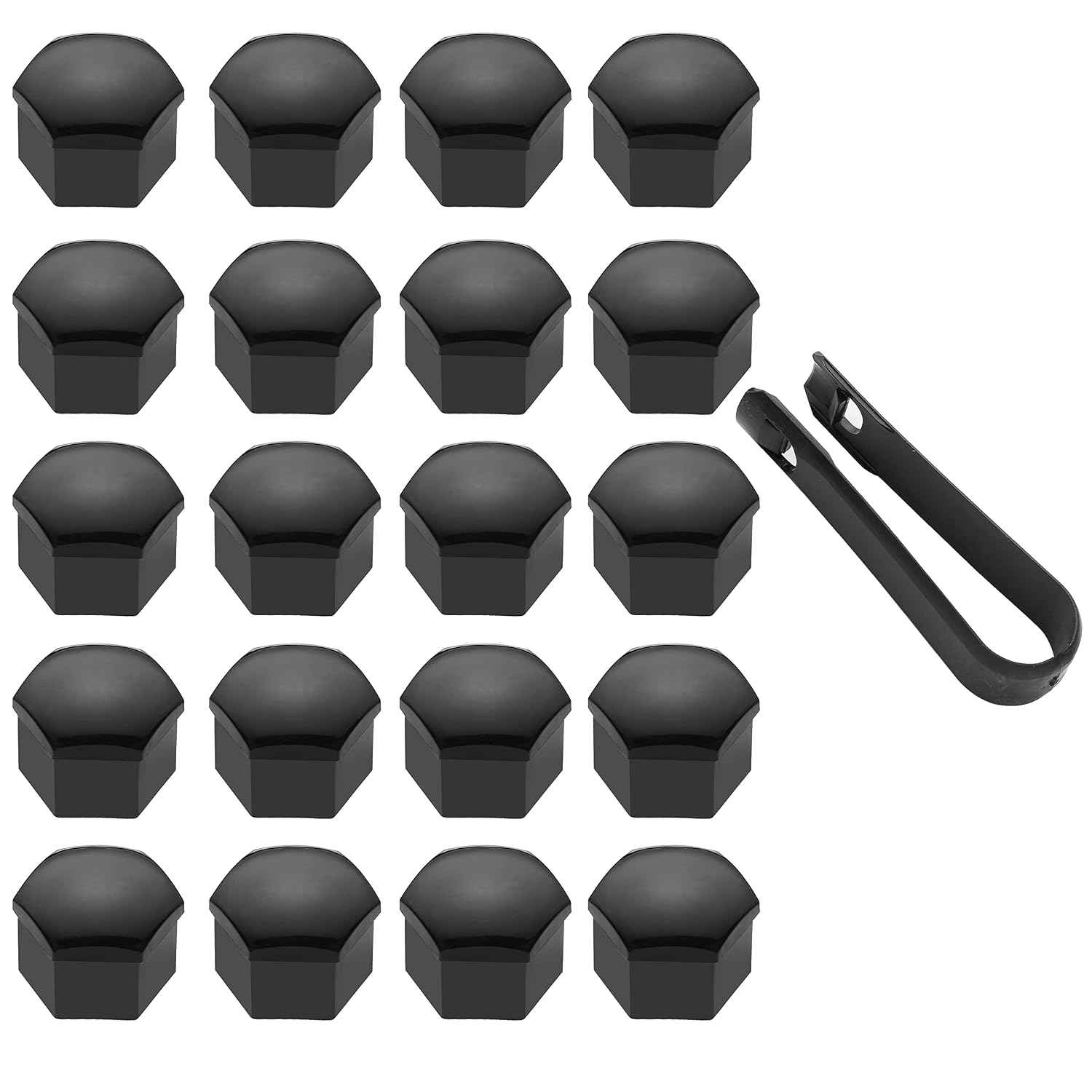 Set Mit 20 Radmutternabdeckungen (19 Mm), Sechskantmutternabdeckungen Mit Demontagewerkzeug, Kompatibel Mit Pkw, Glänzend Schwarz