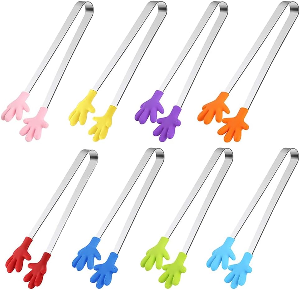 Set Mit 8 Mini-lebensmittelzangen, Ergonomischen Mini-zangen Aus Silikon, Kleinen Multifunktionalen Und Farbenfrohen Zuckerzangen, Lebensmittelzangen Aus Edelstahl, Geeignet Für Süßigkeiten, Eiswürfel