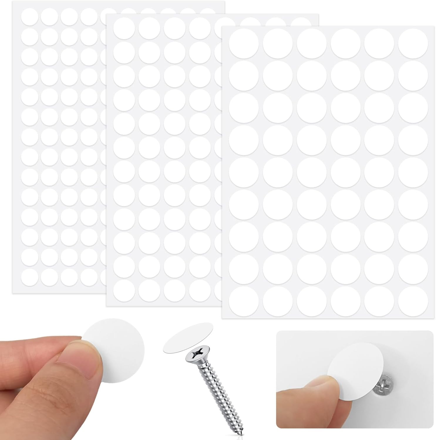 290 Weiße Schraubenabdeckungen, 12 Mm/15 Mm/21 Mm, Selbstklebend, Für Schraubenlöcher In Möbeln Und Wänden. Geeignet Für Schraubenlöcher In Wandschränken, Schreibtischen, Schubladen Und Zur Möbelrepar