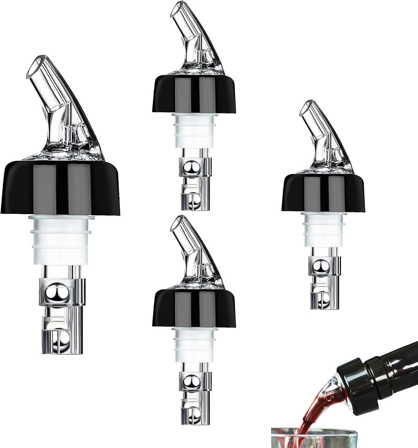 Set Mit 4 Ausgießern Für Alkoholische Getränke, 3-cl-ausgießer/tropfer Mit Automatischer Dosierfunktion. Geeignet Für Wein, Schnaps, Cocktails Und Öle.