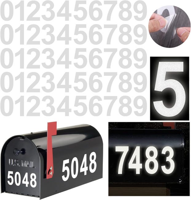 Packung Mit 5 Selbstklebenden, Reflektierenden Briefkastennummern, Von 0 Bis 9,3 Zoll, Kompatibel Mit Schildern, Türen, Autos, Böden Und Hausnummern.