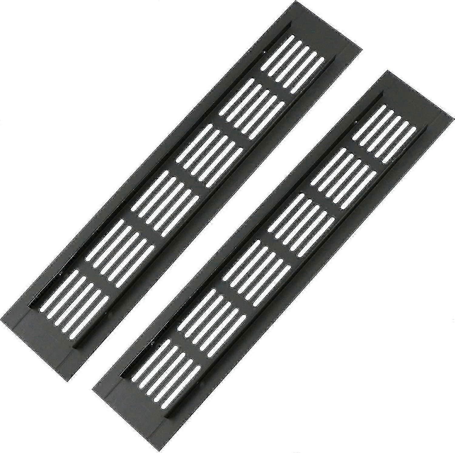Set Mit 2 Schwarzen Türlüftungsgittern Aus Aluminium (250 X 50 Mm) – Insektenschutz. Passend Für Schränke Und Küchen In Wohnmobilen.
