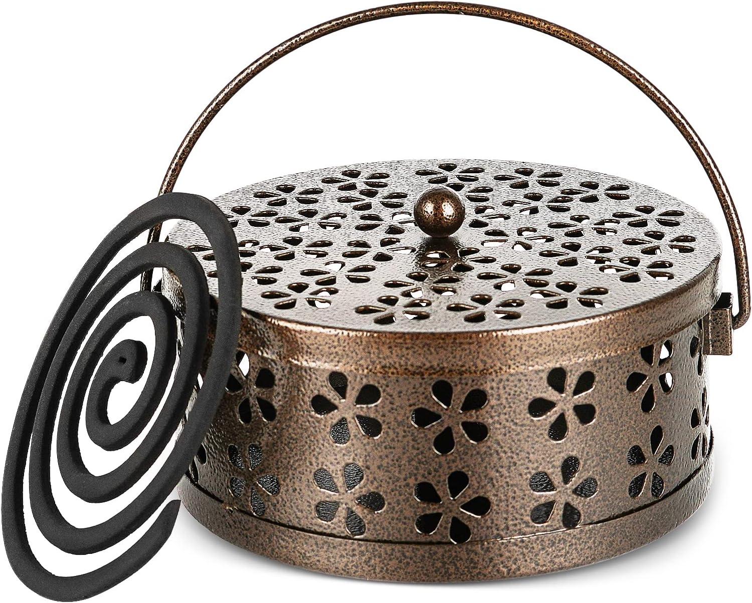 Tragbarer Moskitospiralenhalter Aus Eisen Mit Griff, Runder, Hitzebeständiger Räucherstäbchenhalter (bronze)