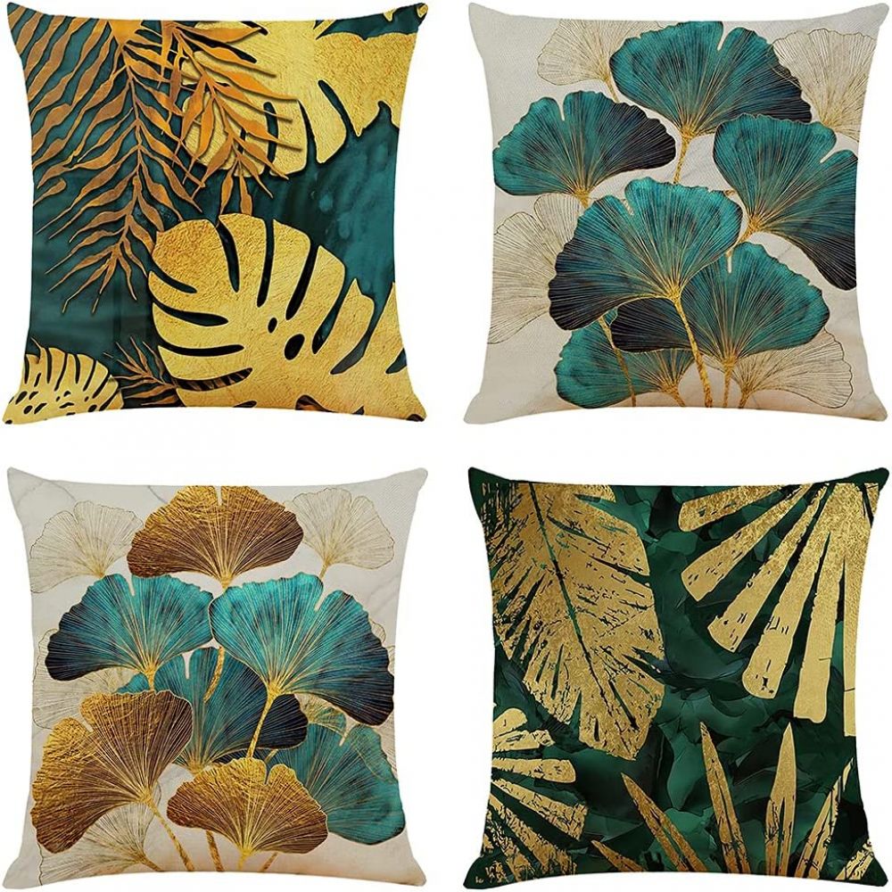 Dekorativer Kissenbezug, 50 X 50 Cm, 4er-set, Petrolgold, Für Gartenmöbel, Sofa, Outdoor-sofakissen, Landhausstil, Leinen[nx]
