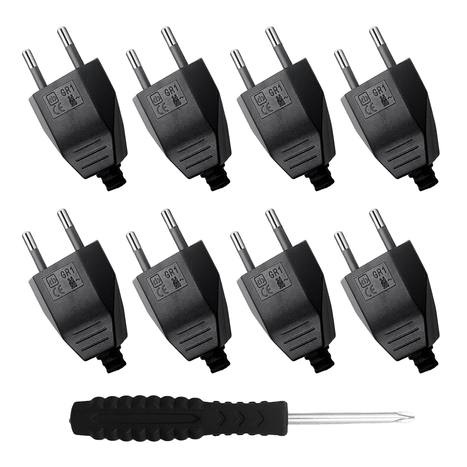 Packung Mit 8 Europäischen Flachsteckern Inklusive Schraubendreher, 220v 2,5a Flachstecker, Kompatibel Mit Haushaltsgeräten.