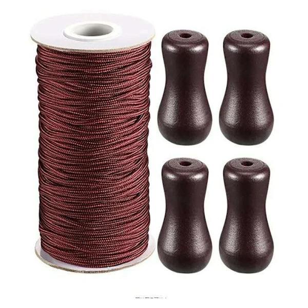 0,2 Cm Braune Geflochtene Kordel In 50 M Rollen Mit 4 Braunen Holzhalterungen Für Aluminiummarkisen, Gartenpflanzen Und Bastelarbeiten[nx]