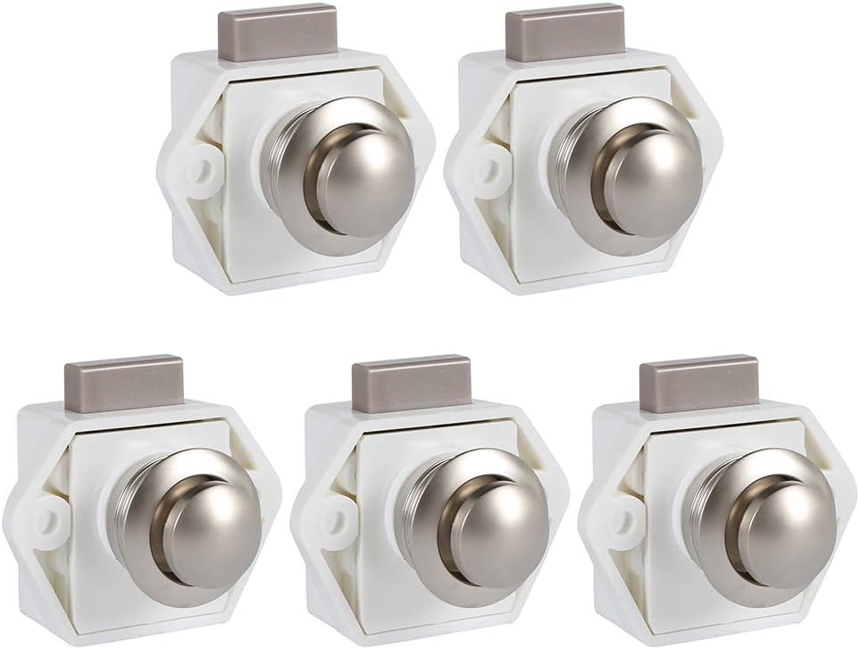 Set Mit 5 Schlüssellosen Druckknopfschlössern Für Möbel- Und Schranktüren. Kompatibel Mit Wohnmobilen, Wohnwagen Und Möbeln (weiß).