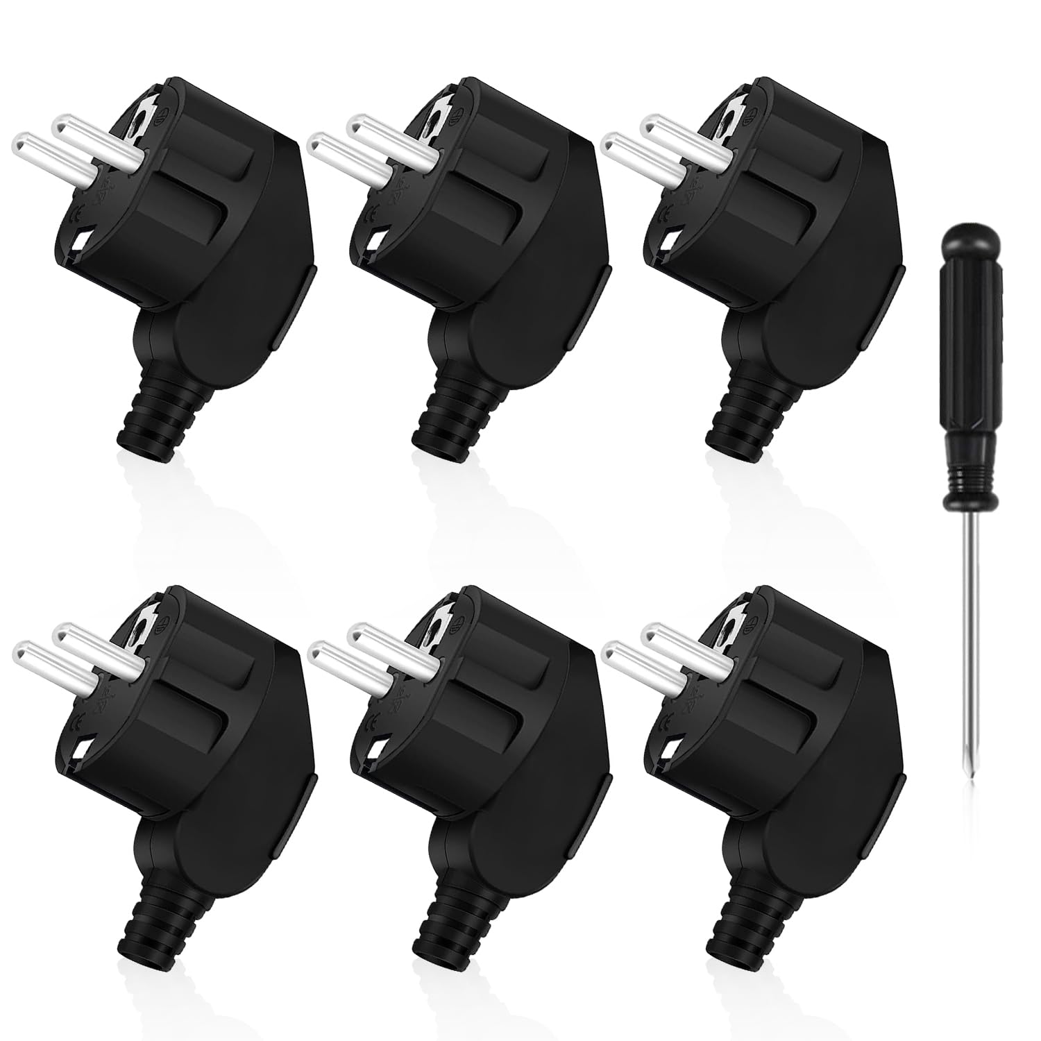 6er-pack Schwarze, Wetterfeste 250-v-16-a-außenstecker + 1 Schraubendreher. Kompatibel Mit Haushaltsgeräten, Leuchten Und Steckdosen.