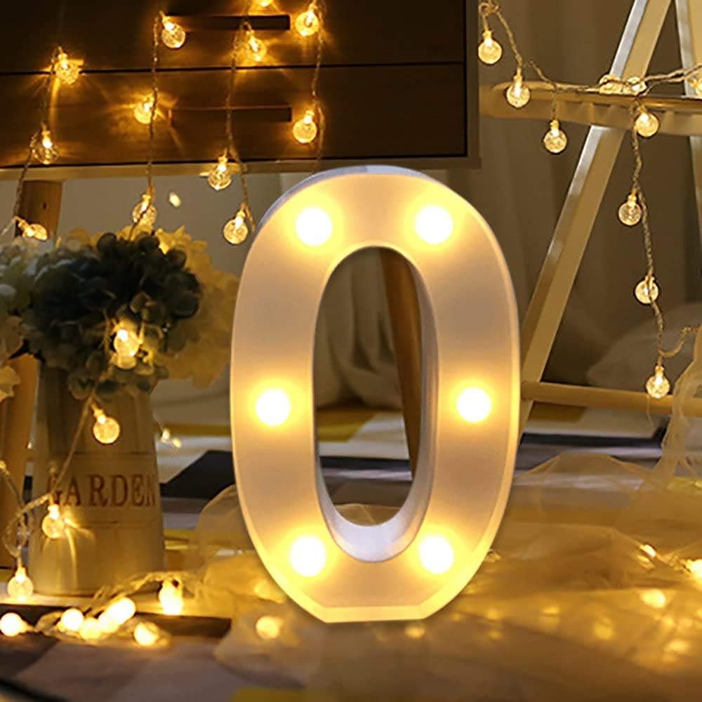 (0) Dekorative Led-leuchtzahl, Led-leuchtzeltschild, Batteriebetrieben, Geeignet Für Hochzeitsfeiern, Partys, Ferienhäuser, Badezimmer, Bars Und Hochzeitsdekorationen.