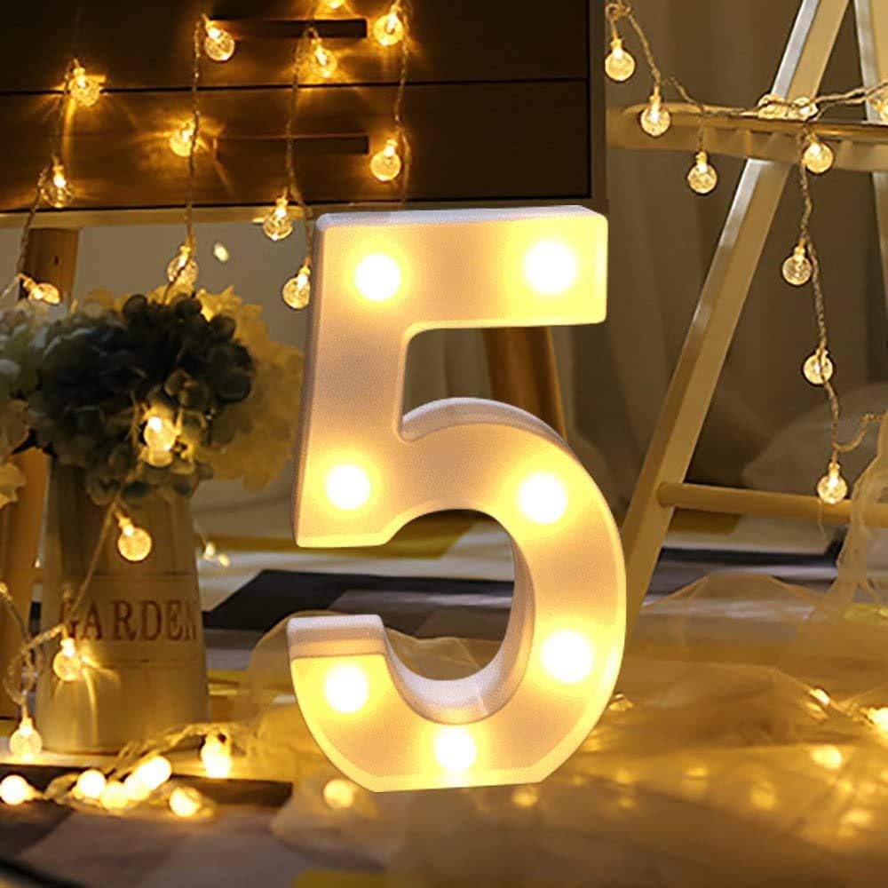 (5) Dekorative Led-leuchtzahlen, Led-leuchtschild Für Zelte, Batteriebetrieben, Geeignet Für Hochzeitsfeiern, Partys, Ferienhäuser, Badezimmer, Bars Und Hochzeitsdekorationen.