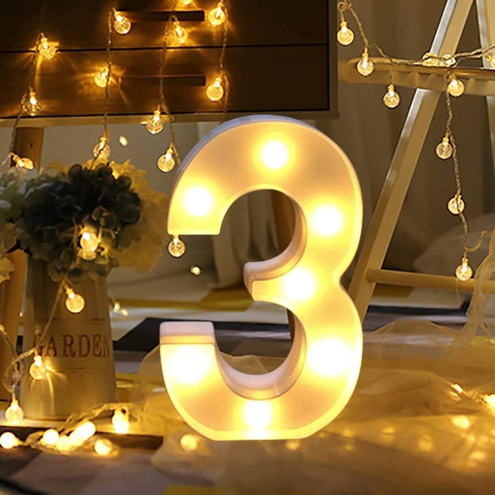 (3) Dekorative Led-leuchtzahlen, Led-leuchtschild Für Zelte, Batteriebetrieben, Geeignet Für Hochzeitsfeiern, Partys, Ferienhäuser, Badezimmer, Bars Und Hochzeitsdekorationen.